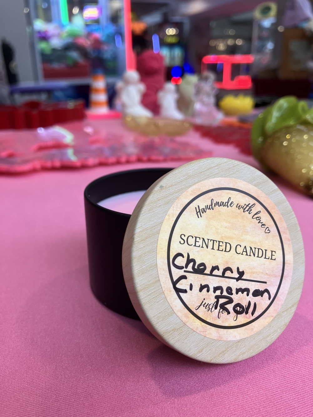 Handmade Cherry Cinnamon Scented Candle in Black Tin